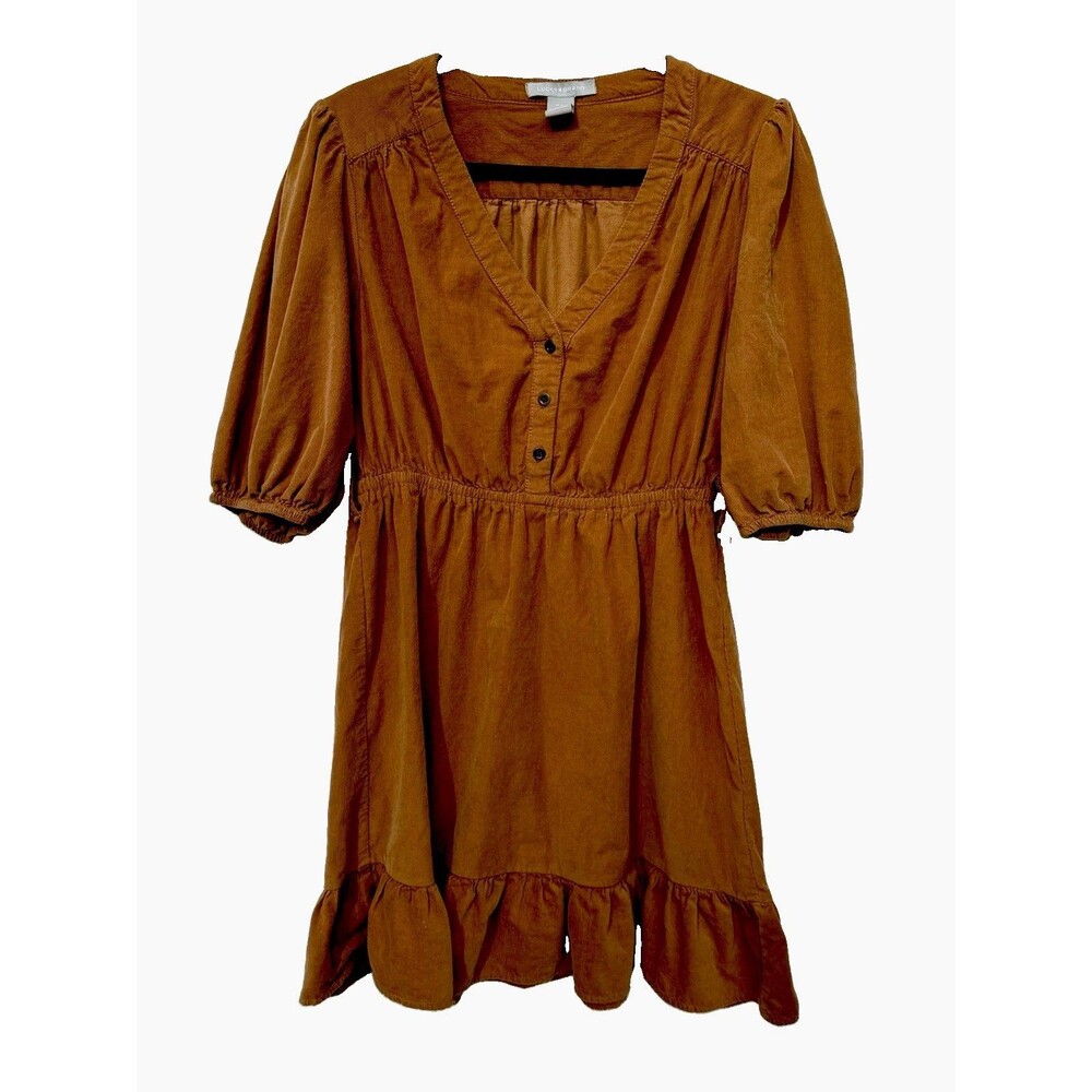 Lucky Brand Rust Corduroy Boho Puff Sleeve Dress XL Cottagecore Fall